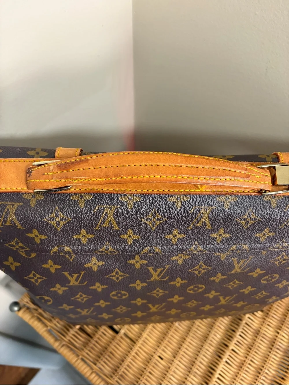 Louis Vuitton Brown Monogram Canvas Briefcase with Tan Leather Trim